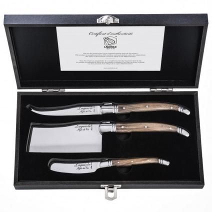 Set noževa za sir LAGUIOLE LUXURY, 3 kom, poklon set, ručke od maslinovog drveta, Laguiole