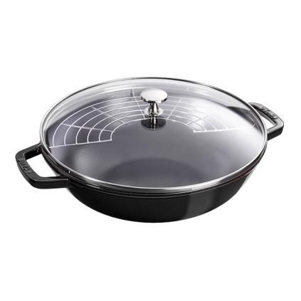 Wok, 30 cm, sa staklenim poklopcem, crna, Staub