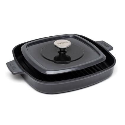 Grill tava IRON IND, 28 cm, s poklopcem, siva, WOLL
