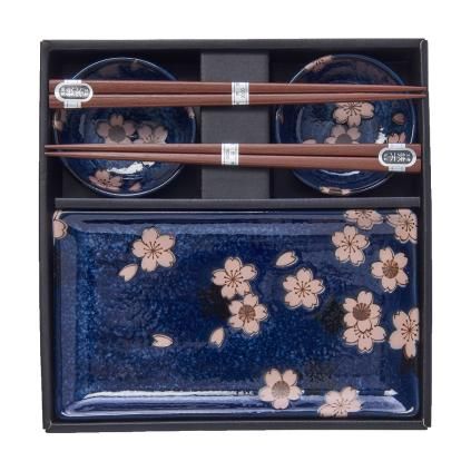Suši set sa štapićima za jelo NAVY WITH PINK SAKURA, 4 kom, MIJ
