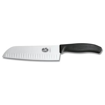 Santoku nož, 17 cm, s ovalnim utorima, crna, Victorinox