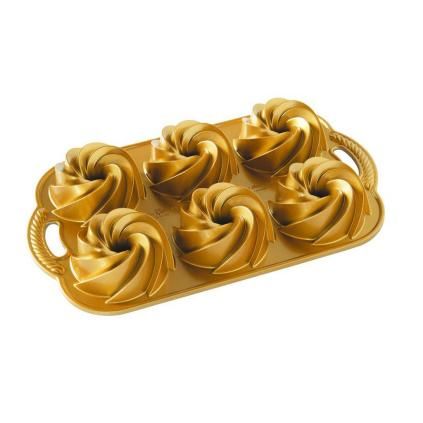 Pekač za kolače GEO BUNDLETTE BUNDT, za 6 mini kolačića, zlatna, Nordic Ware