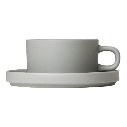 Šalica za čaj s tanjurićem PILAR, set od 2 kom, 170 ml, svijetlo siva, Blomus