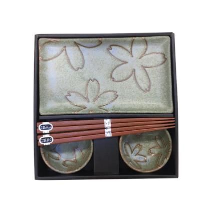 Suši set, 6 kom, cvjetni motiv, svijetlo zelena, MIJ
