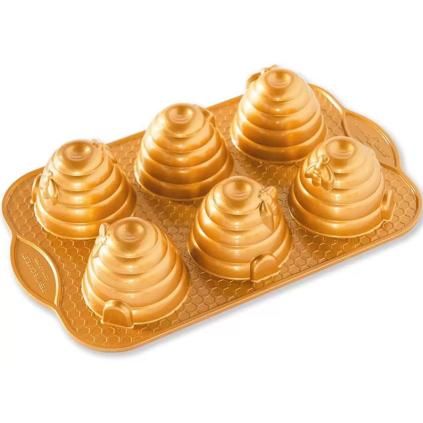 Pekač za kolače BEEHIVE, za 6 mini kolača, zlatna, Nordic Ware
