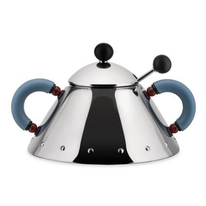 Posuda za šećer 9097, sa žlicom, srebrna/plava, Alessi,