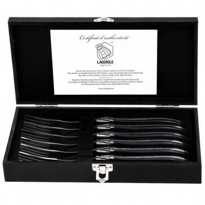 Set vilica za odreske LAGUIOLE LUXURY, 6 kom, crna, ručka od ebanovine, Laguiole