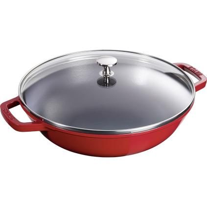 Wok sa staklenim poklopcem, 30 cm, trešnja, lijevano željezo, Staub