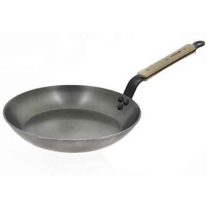 Tava za prženje MINERAL B BOIS 28 cm, drvena ručka, de Buyer