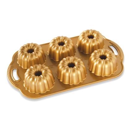 Pekač za kolače ANNIVERSARY BUNDLETTE BUNDT, za 6 mini torti, zlatna, Nordic Ware