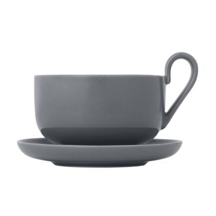 Šalica za čaj s tanjurićem RO, set od 2 kom, 230 ml, siva, Blomus