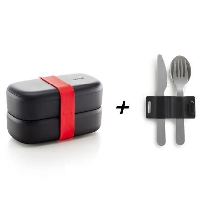 Kutija za užinu LUNCHBOX TO GO 1 l, s priborom, crna / crna, Lékué