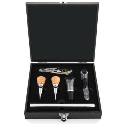 Set pribora za vino LUXURY, 6 kom, poklon kutija, čelik i hrast, Laguiole