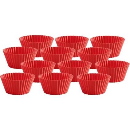 Kalup za jedan muffin, set od 12 kom, 75 ml, silikon, crvena, Lékué