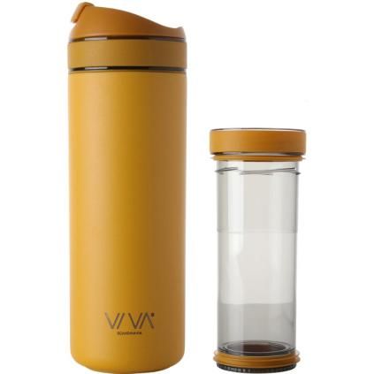 Putna šalica RECHARGE ANYTIME 460 ml, sa infuzorom za čaj, boja senfa, Viva Scandinavia