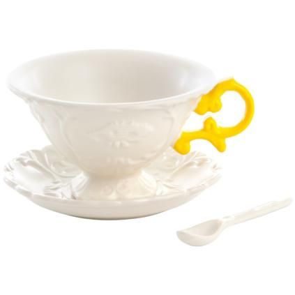 Šalica za čaj s tanjurićem i žlicom I-WARES, žuta, Seletti
