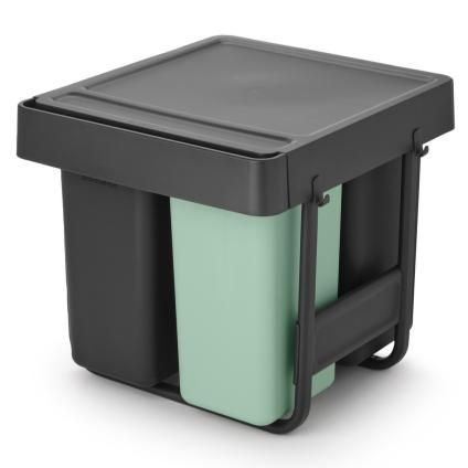 Ugradbena kanta za smeće SORT & GO, 2x 10 l + 1x 20 l, tamno siva/žad zelena, plast, Brabantia