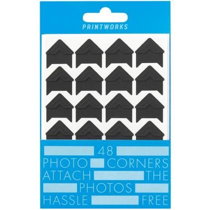 Kutovi za fotografije, set od 48 kom., samoljepljiva, crna, papir, Printworks