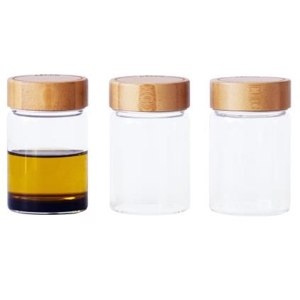 Kuhinjska posuda za pohranu PKV-030, 75 ml, set od 3 kom, staklo / bambus, Pebbly