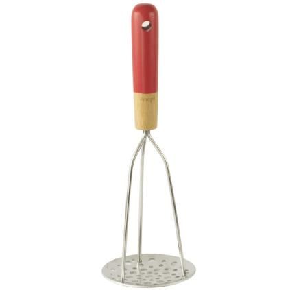 Gnječilica za krumpir NBA087, 30 cm, nehrđajući čelik / bambus, crvena, Pebbly