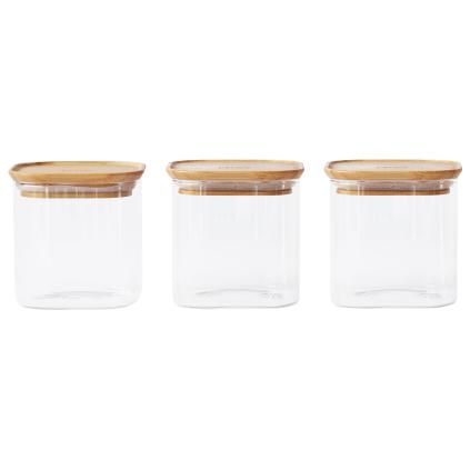 Posuda za čuvanje hrane PKV-015, 800 ml, set od 3 kom, staklo / bambus, Pebbly