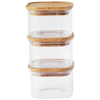 Posuda za čuvanje hrane PKV-034, 500 ml, set od 3 kom, staklo/bambus, Pebbly