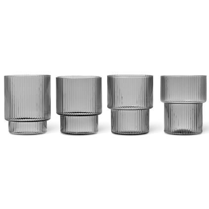 Čaša za vodu RIPPLE 200 ml, set od 4 kom, siva, čvrsta LIVING